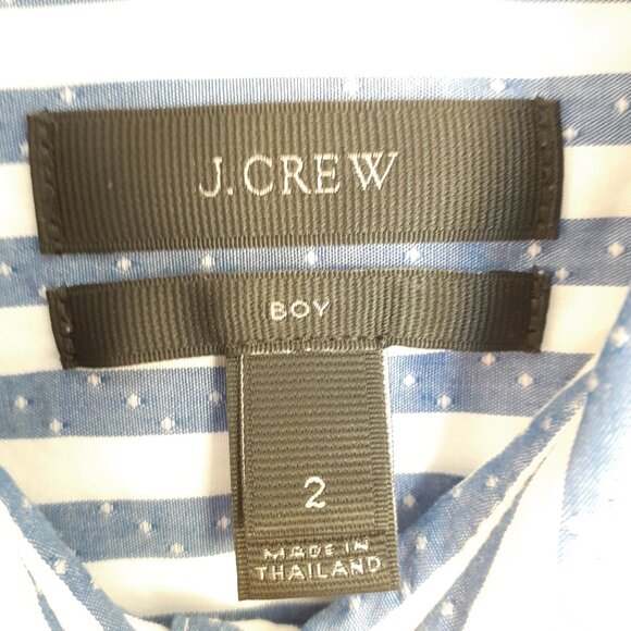 J. Crew Striped & Dot Long Sleeve Button Up Boy Fit Shirt Blue White Size 2 - Picture 3 of 12